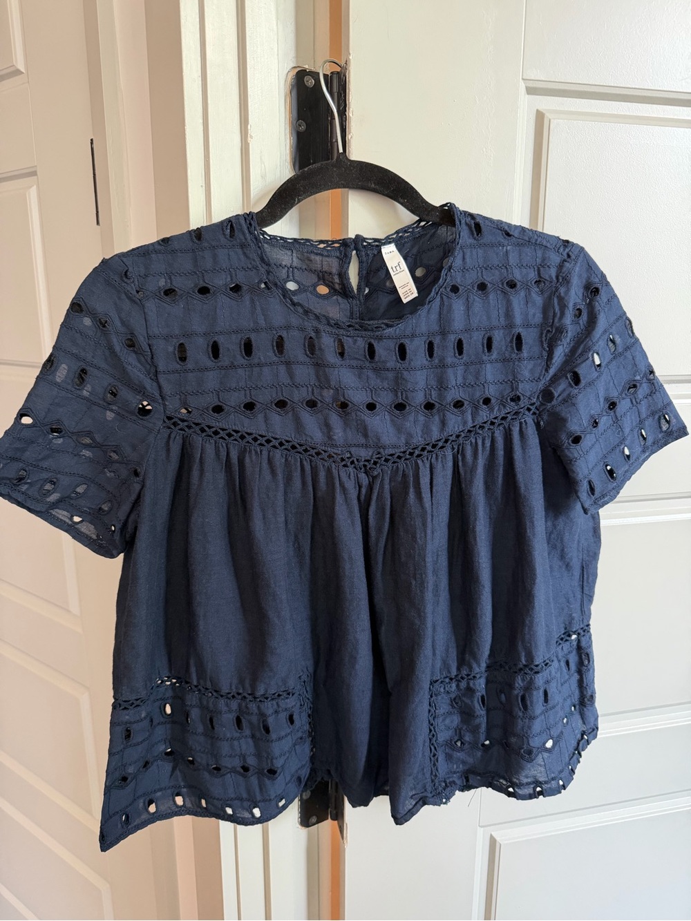 Zara TRF Navy Blue Eyelet Blouse